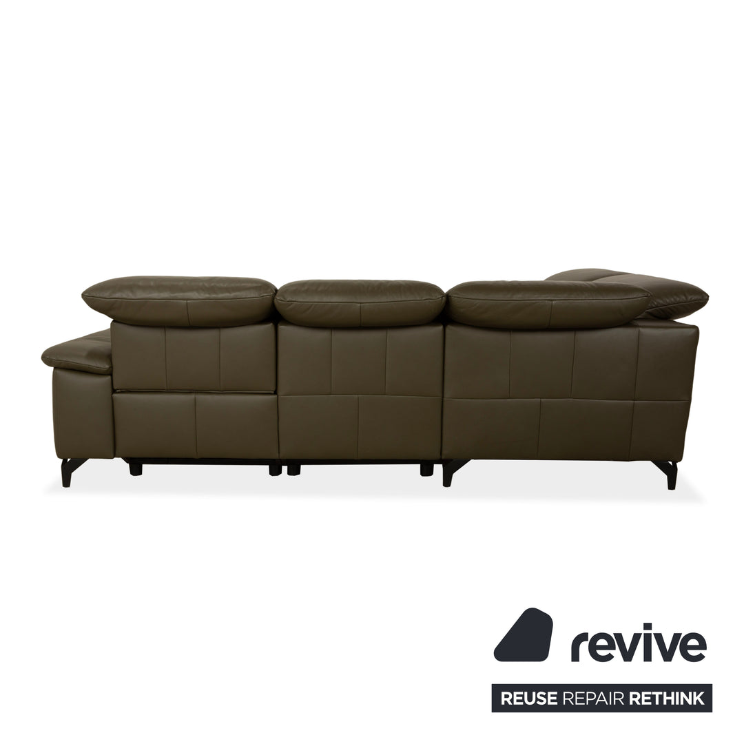 Musterring MR 370 Leather Corner Sofa Olive Green Manual and Electric Function Sofa Couch