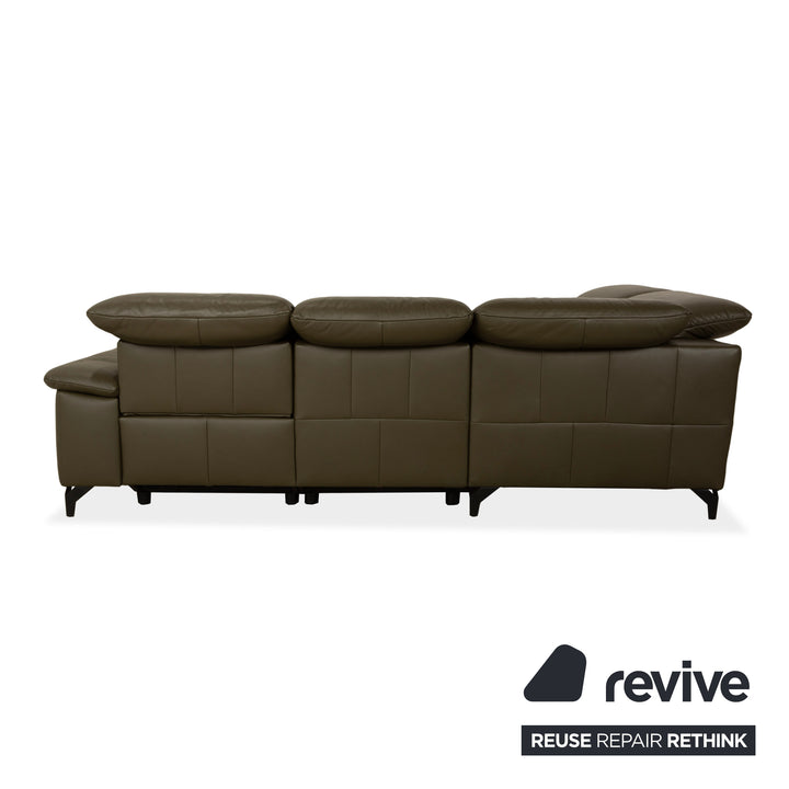 Musterring MR 370 Leather Corner Sofa Olive Green Manual and Electric Function Sofa Couch