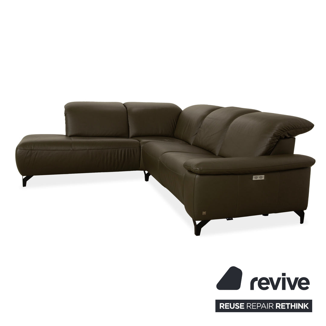 Musterring MR 370 Leather Corner Sofa Olive Green Manual and Electric Function Sofa Couch