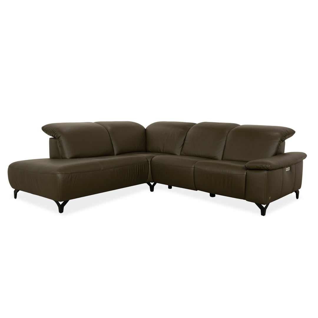 Musterring MR 370 Leather Corner Sofa Olive Green Manual and Electric Function Sofa Couch