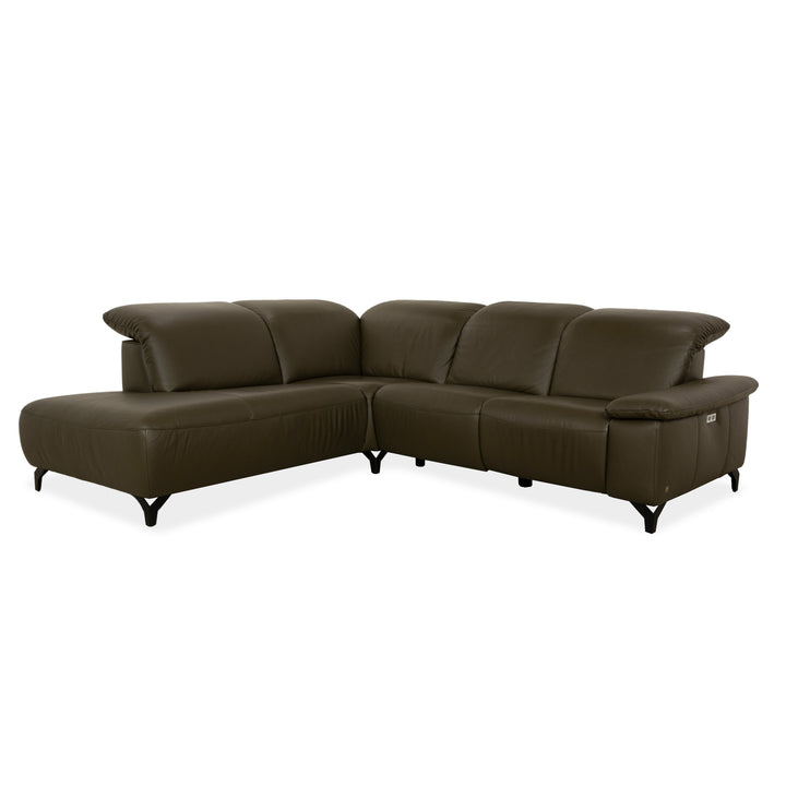 Musterring MR 370 Leather Corner Sofa Olive Green Manual and Electric Function Sofa Couch