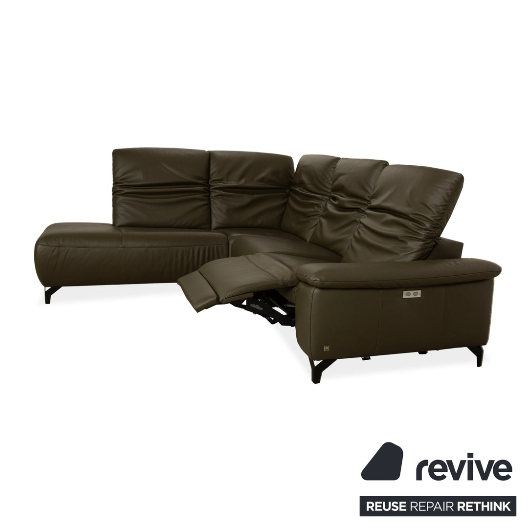 Musterring MR 370 Leather Corner Sofa Olive Green Manual and Electric Function Sofa Couch