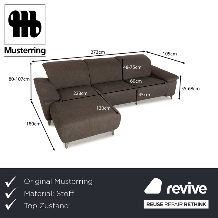 Musterring MR 370 Stoff Ecksofa Grau Braun Recamiere links Sofa Couch manuelle Funktion