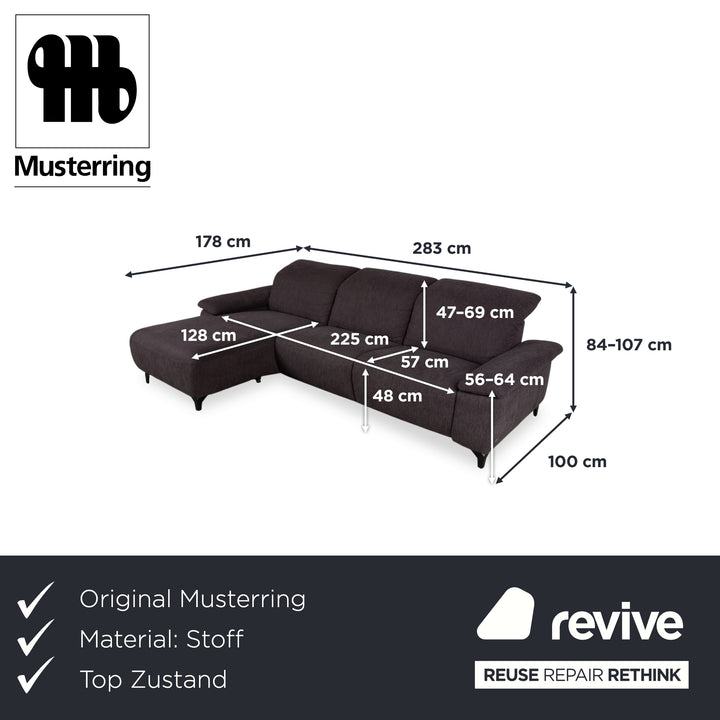 Musterring MR 370 Fabric Corner Sofa Grey Brown Taupe Sofa Couch manual function