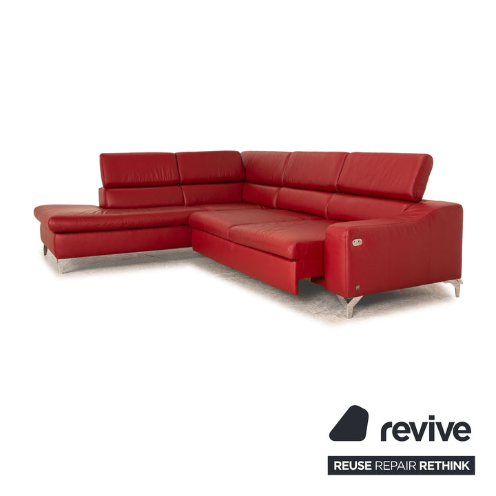 Musterring MR 4775 leather corner sofa red electrical function chaise longue left