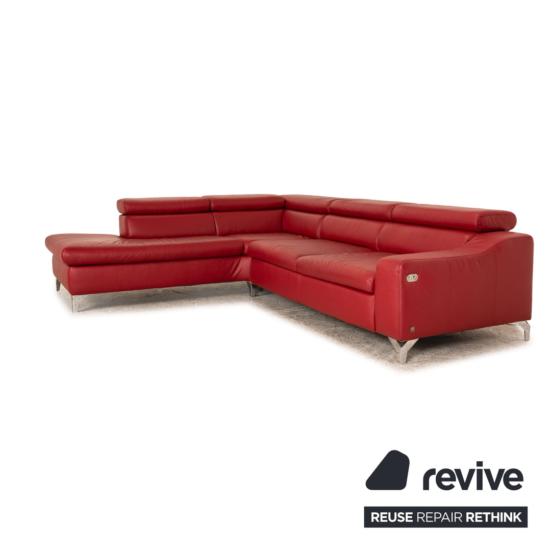 Musterring MR 4775 leather corner sofa red electrical function chaise longue left