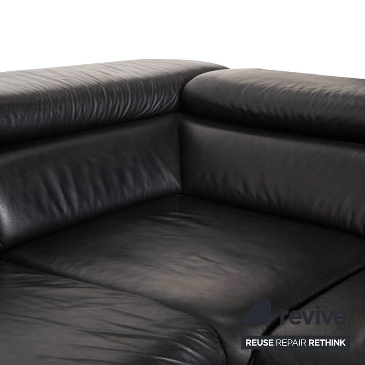 Canapé d'angle en cuir noir Musterring MR 4775 à réglage manuel