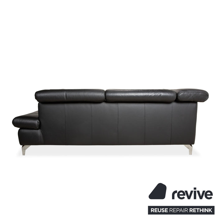 Canapé d'angle en cuir noir Musterring MR 4775 à réglage manuel