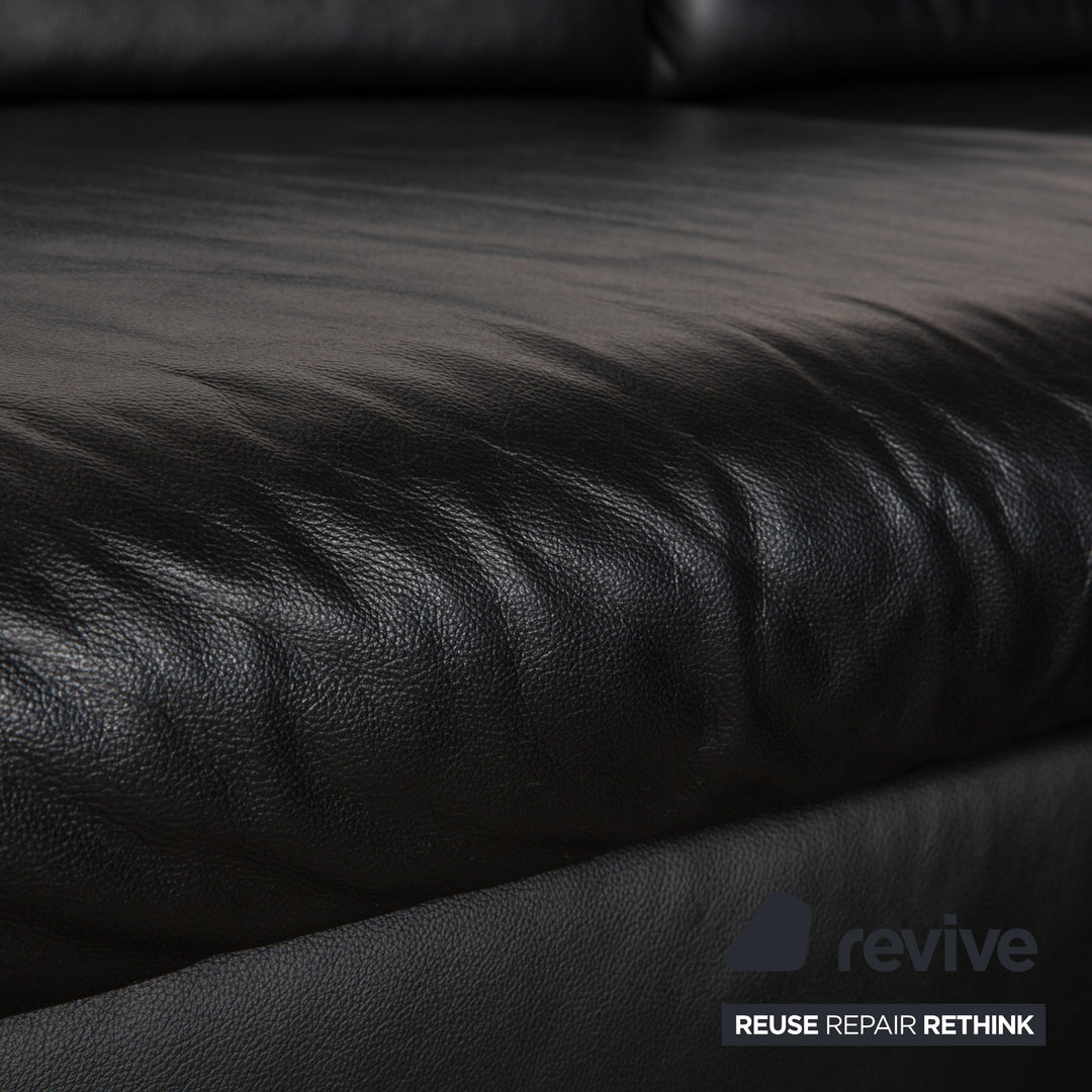 Canapé d'angle en cuir noir Musterring MR 4775 à réglage manuel