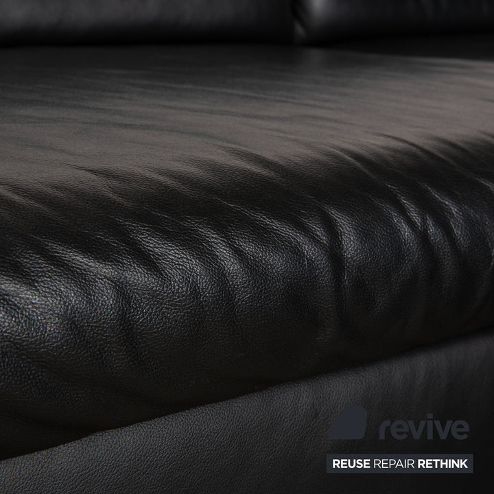 Canapé d'angle en cuir noir Musterring MR 4775 à réglage manuel