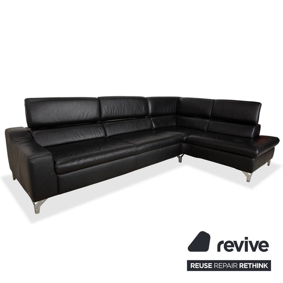 Canapé d'angle en cuir noir Musterring MR 4775 à réglage manuel