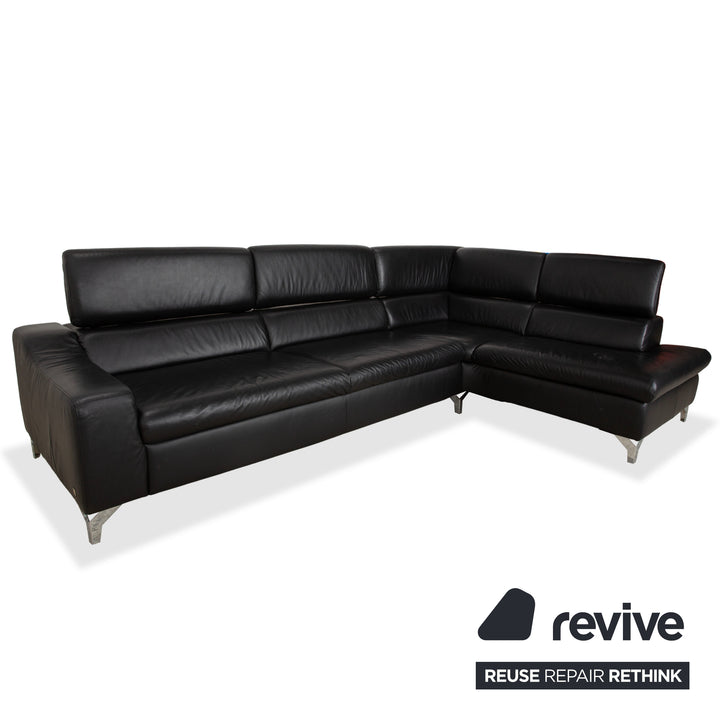 Canapé d'angle en cuir noir Musterring MR 4775 à réglage manuel