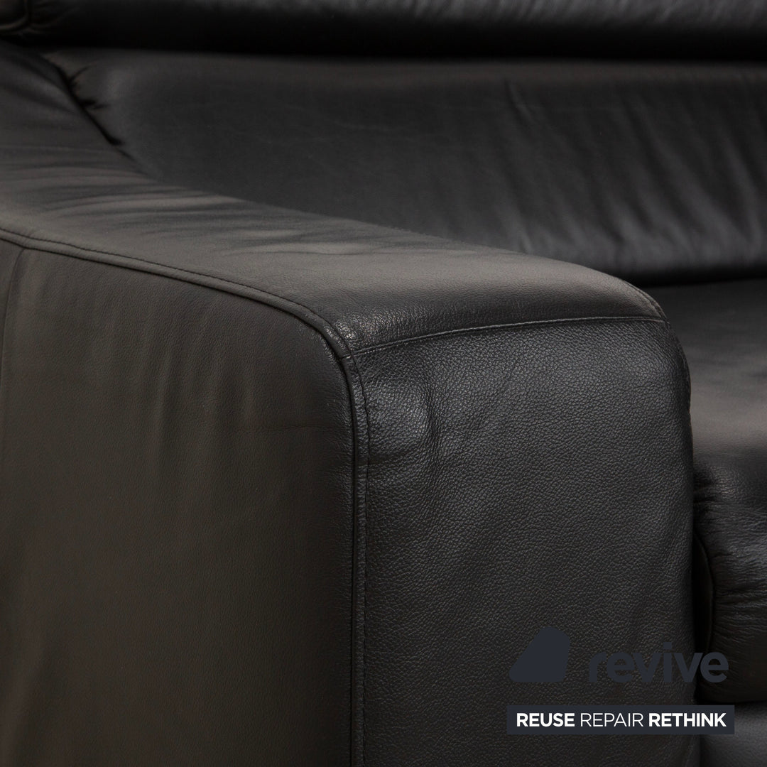 Canapé d'angle en cuir noir Musterring MR 4775 à réglage manuel