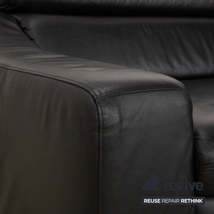 Canapé d'angle en cuir noir Musterring MR 4775 à réglage manuel