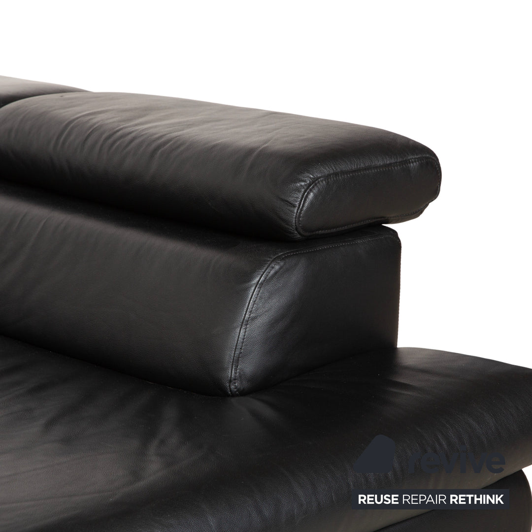 Canapé d'angle en cuir noir Musterring MR 4775 à réglage manuel