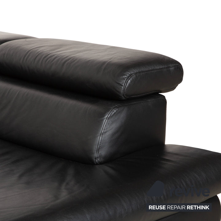 Canapé d'angle en cuir noir Musterring MR 4775 à réglage manuel