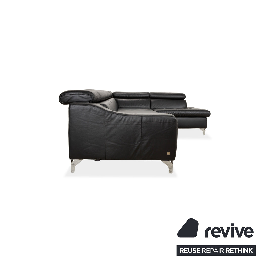 Canapé d'angle en cuir noir Musterring MR 4775 à réglage manuel