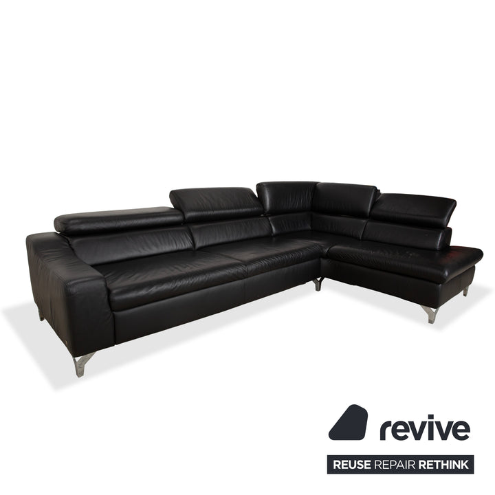 Canapé d'angle en cuir noir Musterring MR 4775 à réglage manuel