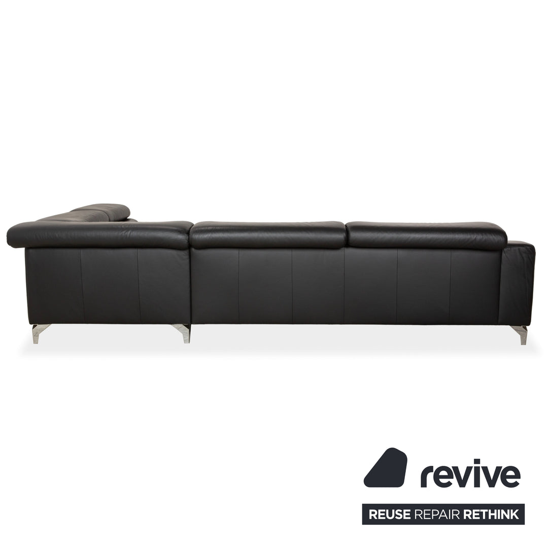 Canapé d'angle en cuir noir Musterring MR 4775 à réglage manuel