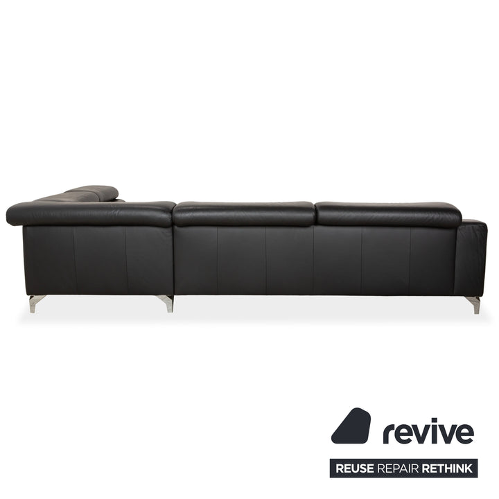 Canapé d'angle en cuir noir Musterring MR 4775 à réglage manuel