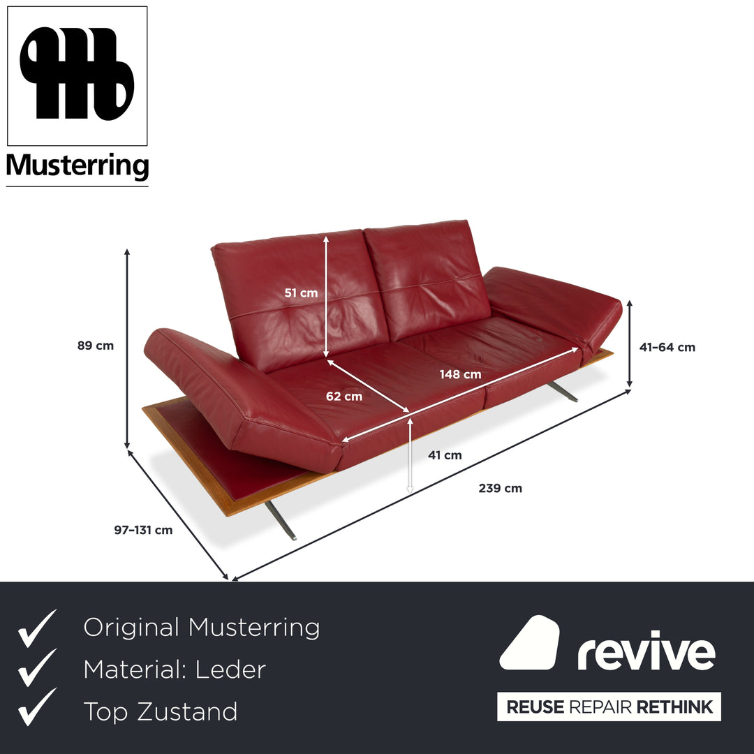 Musterring MR 495 Leder Zweisitzer Rot Sofa Couch manuelle Funktion