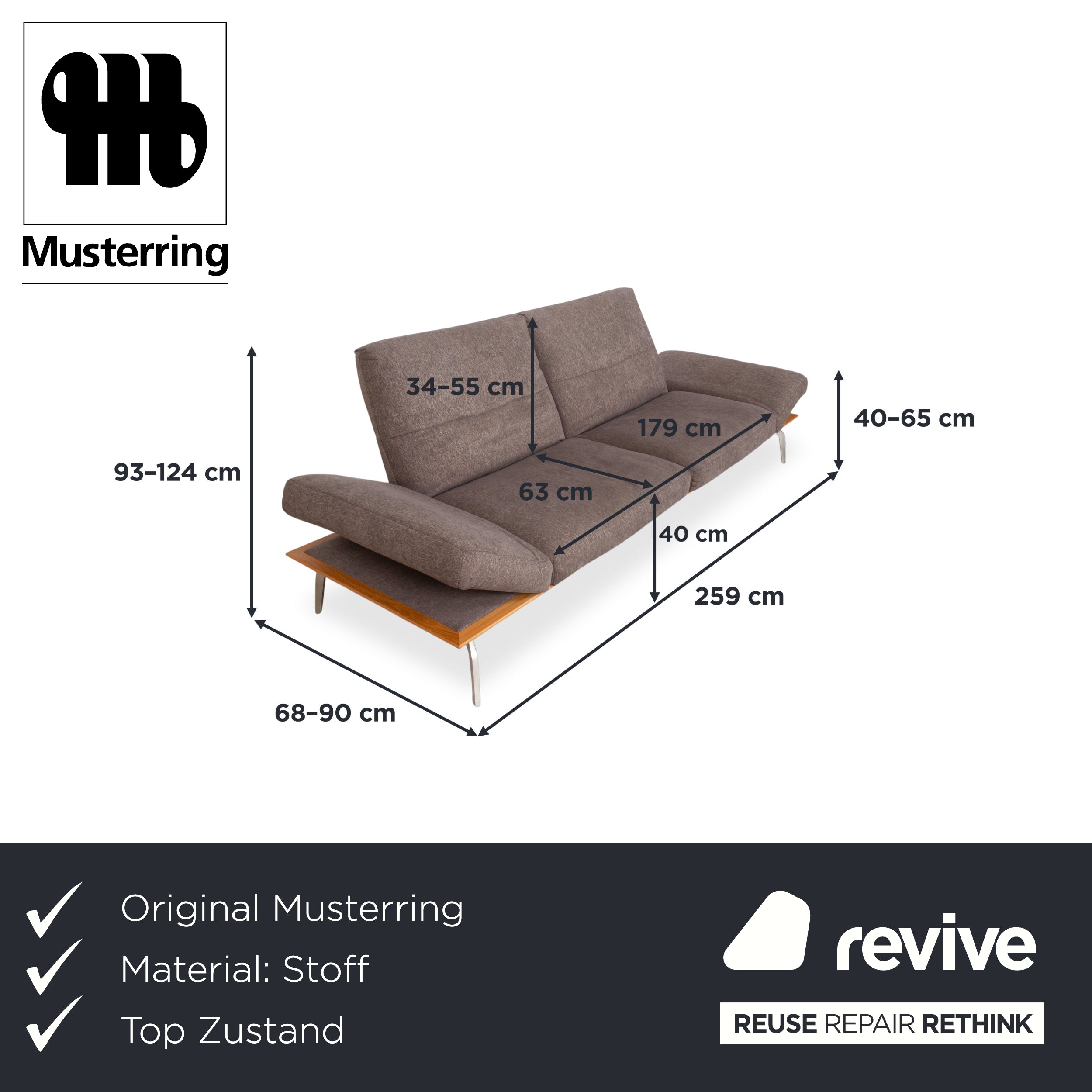 Musterring MR 495 Stoff Dreisitzer Grau Taupe Braun manuelle Funktion