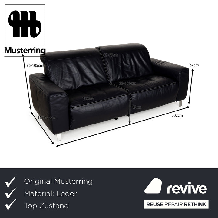 Musterring MR 6070 Leather Three-Seater Dark Blue Black Electric Function Sofa Couch