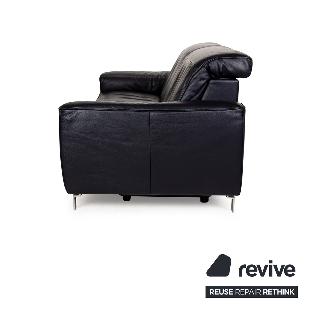 Musterring MR 6070 Leather Three-Seater Dark Blue Black Electric Function Sofa Couch