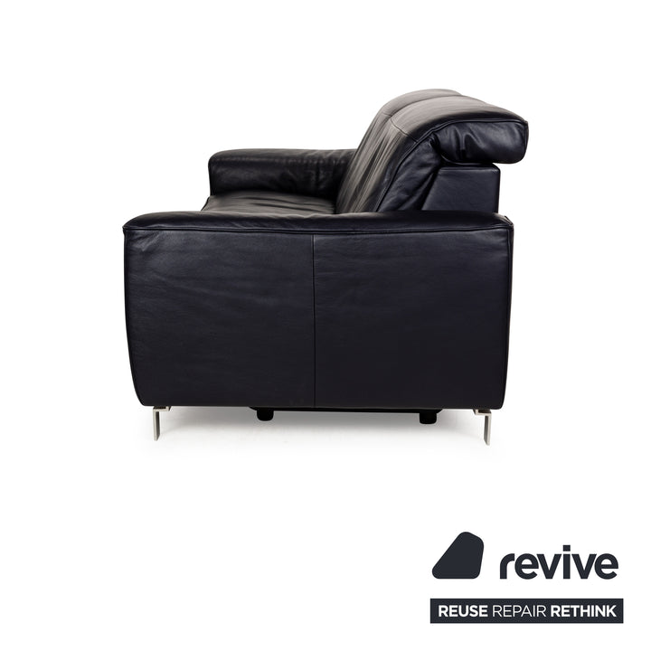 Musterring MR 6070 Leather Three-Seater Dark Blue Black Electric Function Sofa Couch