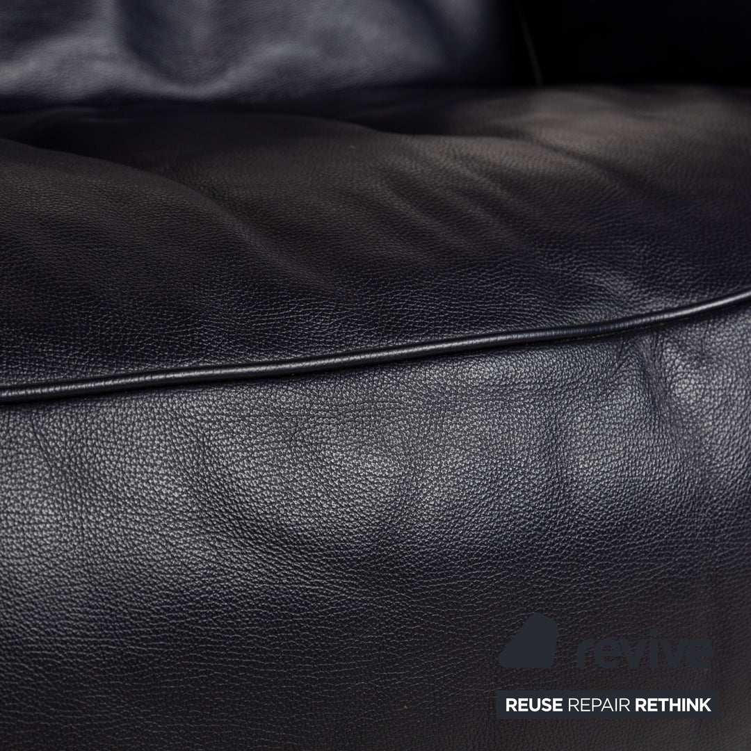 Musterring MR 6070 Leather Three-Seater Dark Blue Black Electric Function Sofa Couch