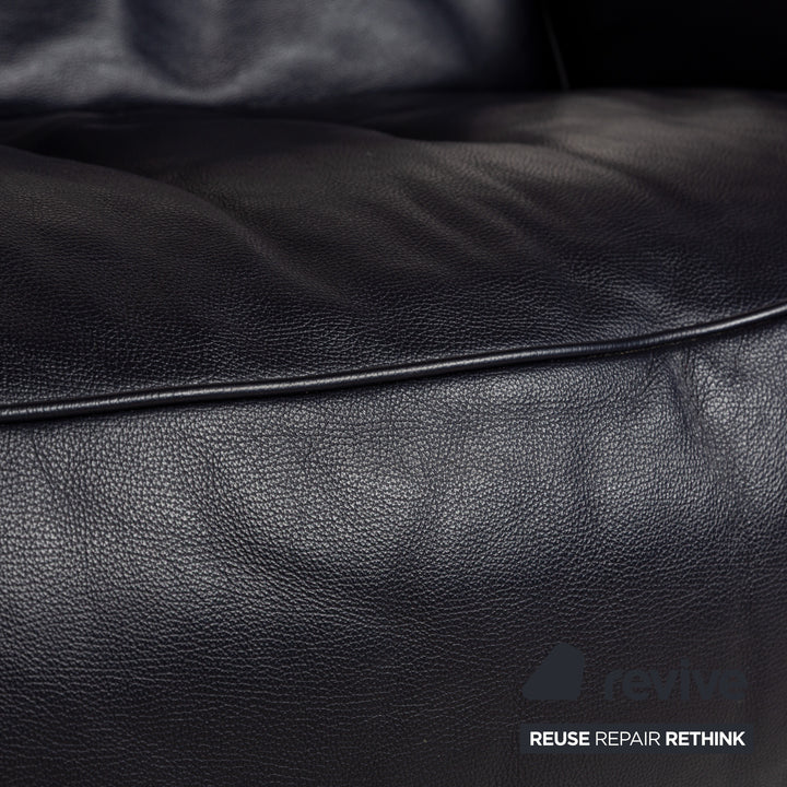 Musterring MR 6070 Leather Three-Seater Dark Blue Black Electric Function Sofa Couch