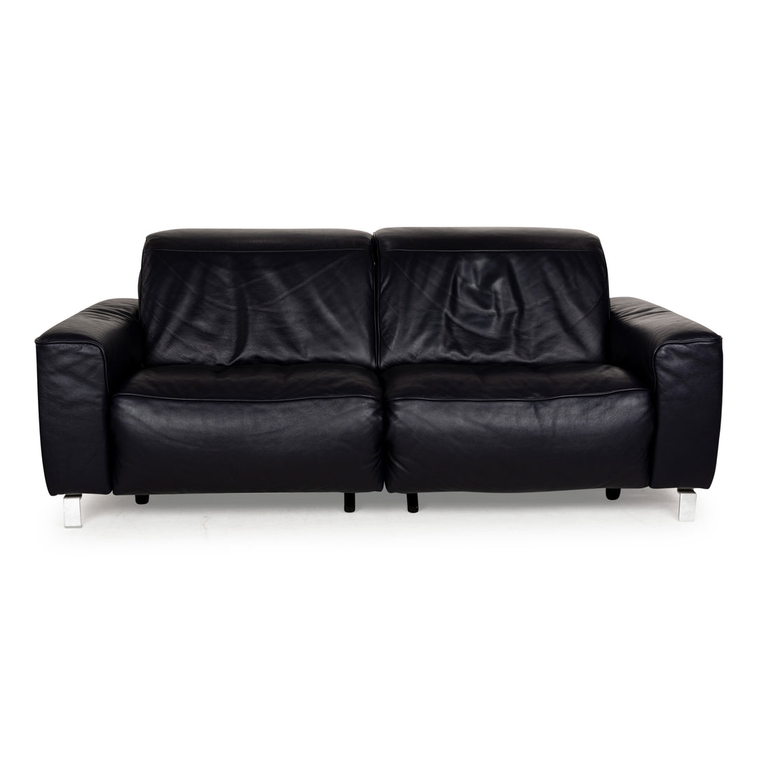 Musterring MR 6070 Leather Three-Seater Dark Blue Black Electric Function Sofa Couch