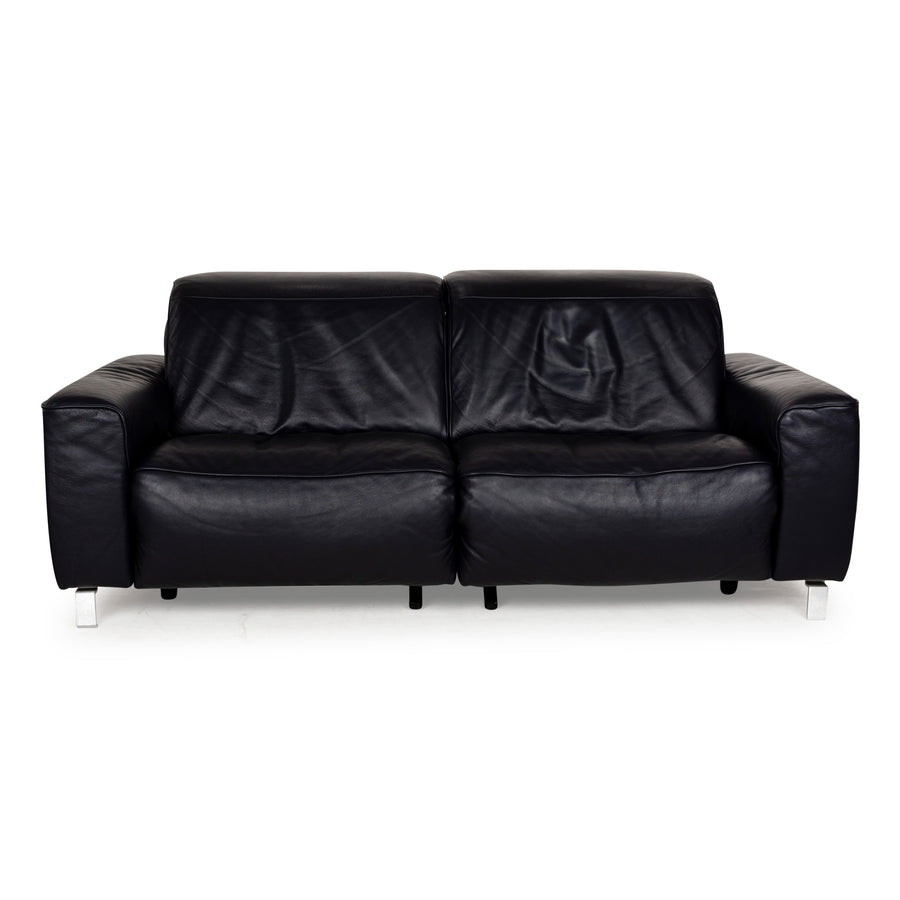Canapé trois places électrique en cuir Musterring MR 6070 bleu foncé noir