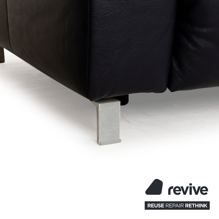 Musterring MR 6070 Leather Three-Seater Dark Blue Black Electric Function Sofa Couch