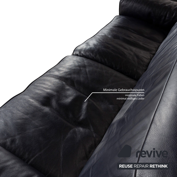 Musterring MR 6070 Leather Three-Seater Dark Blue Black Electric Function Sofa Couch