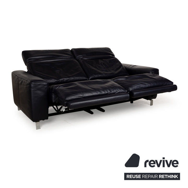 Musterring MR 6070 Leather Three-Seater Dark Blue Black Electric Function Sofa Couch