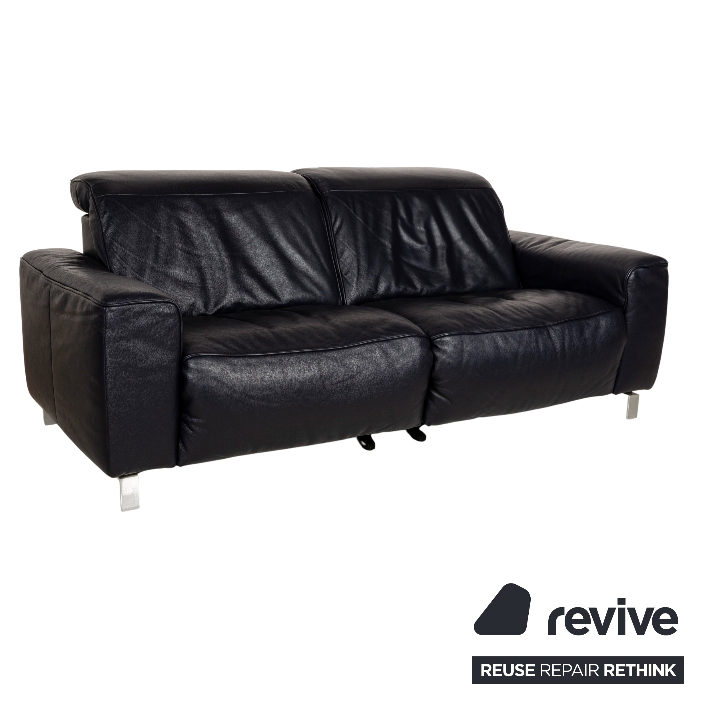 Musterring MR 6070 Leder Dreisitzer Dunkelblau Schwarz elektrische Funktion Sofa Couch