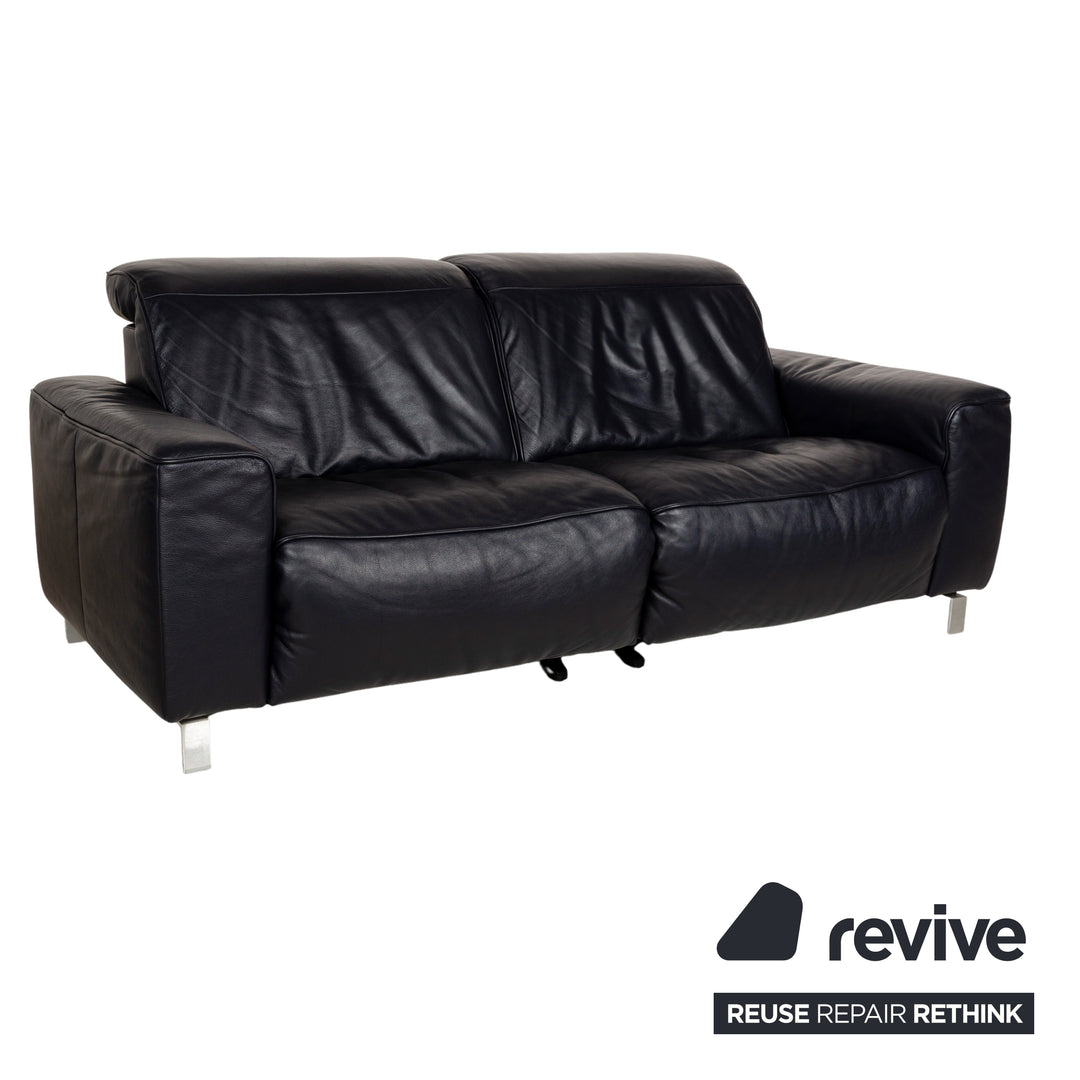 Musterring MR 6070 Leather Three-Seater Dark Blue Black Electric Function Sofa Couch