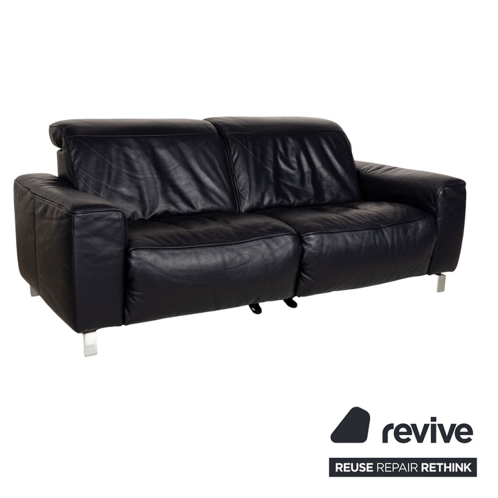 Musterring MR 6070 Leather Three-Seater Dark Blue Black Electric Function Sofa Couch