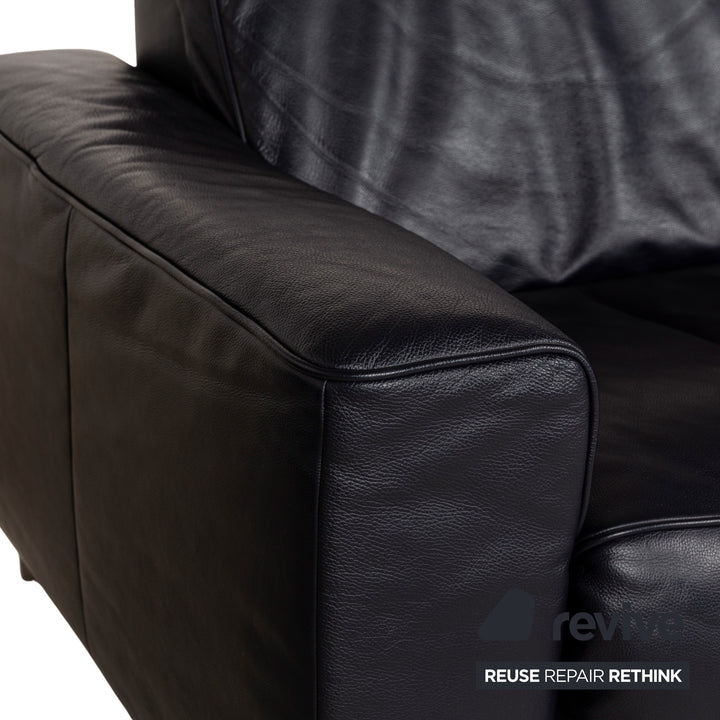 Musterring MR 6070 Leather Three-Seater Dark Blue Black Electric Function Sofa Couch