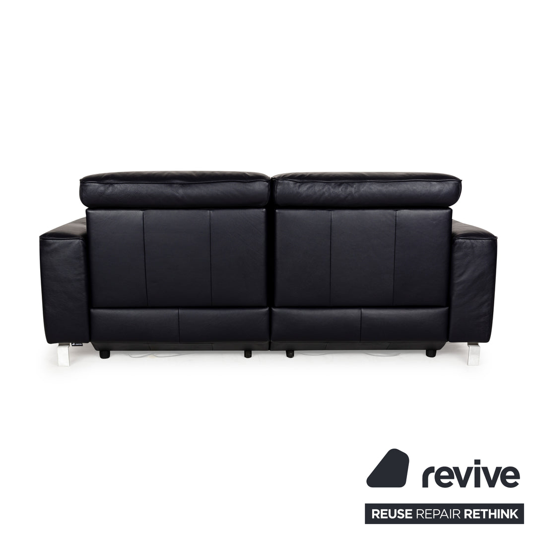 Musterring MR 6070 Leather Three-Seater Dark Blue Black Electric Function Sofa Couch