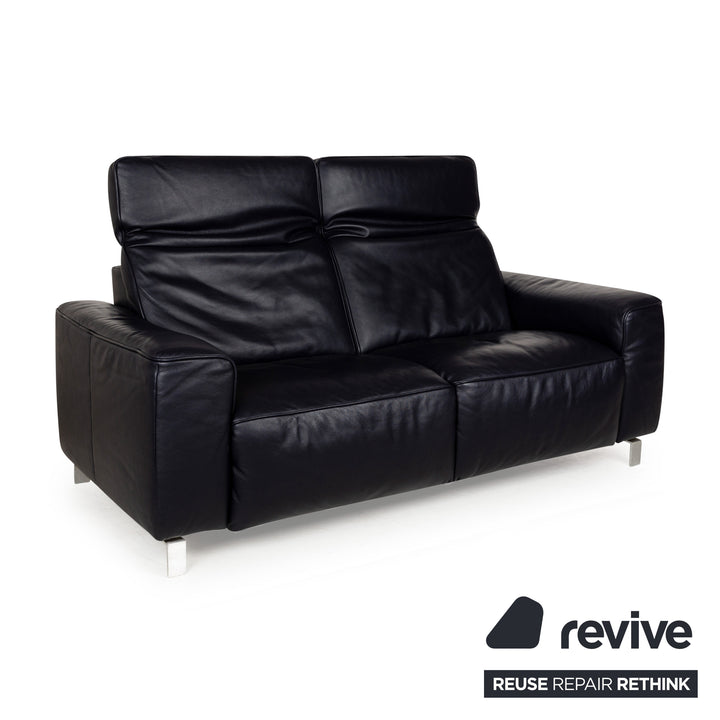 Musterring MR 6070 Leder Zweisitzer Dunkelblau Schwarz manuelle Funktion Sofa Couch
