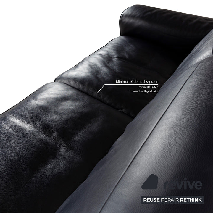 Musterring MR 6070 Leder Zweisitzer Dunkelblau Schwarz manuelle Funktion Sofa Couch