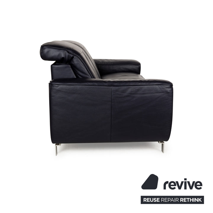 Musterring MR 6070 Leder Zweisitzer Dunkelblau Schwarz manuelle Funktion Sofa Couch