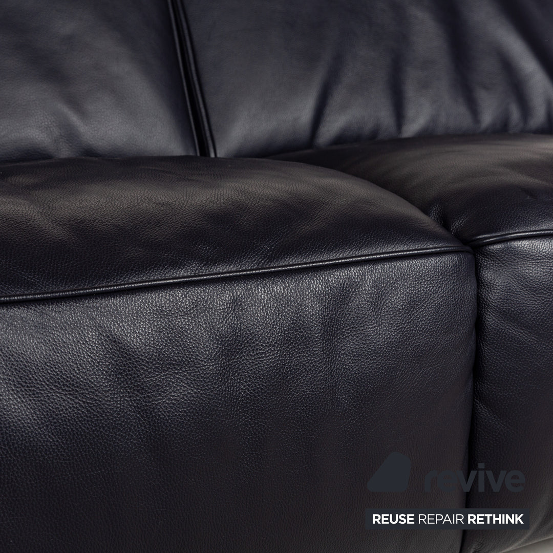 Musterring MR 6070 Leder Zweisitzer Dunkelblau Schwarz manuelle Funktion Sofa Couch