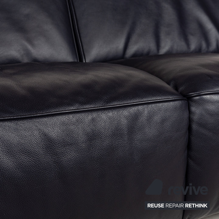 Musterring MR 6070 Leder Zweisitzer Dunkelblau Schwarz manuelle Funktion Sofa Couch