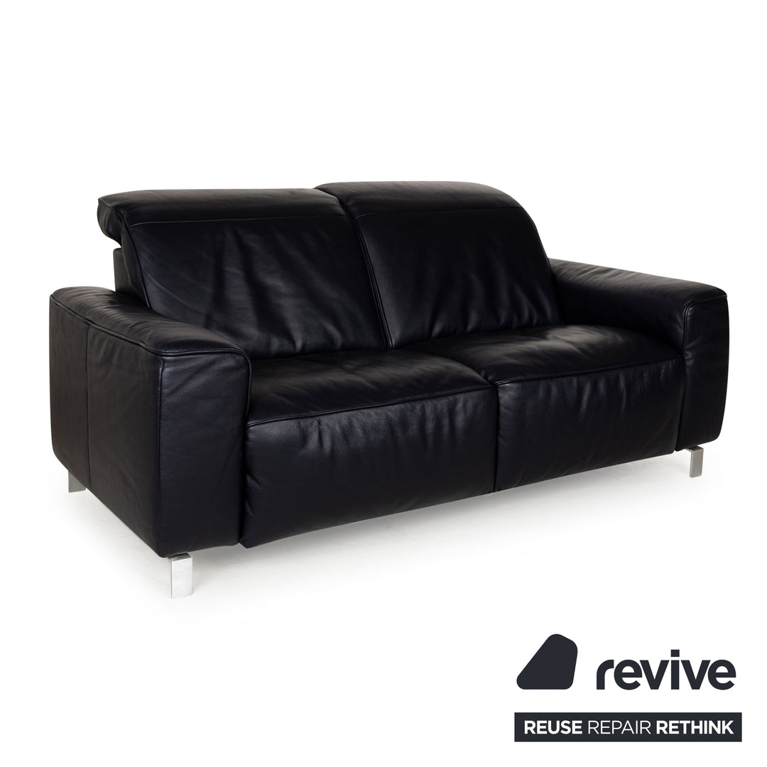 Musterring MR 6070 Leder Zweisitzer Dunkelblau Schwarz manuelle Funktion Sofa Couch