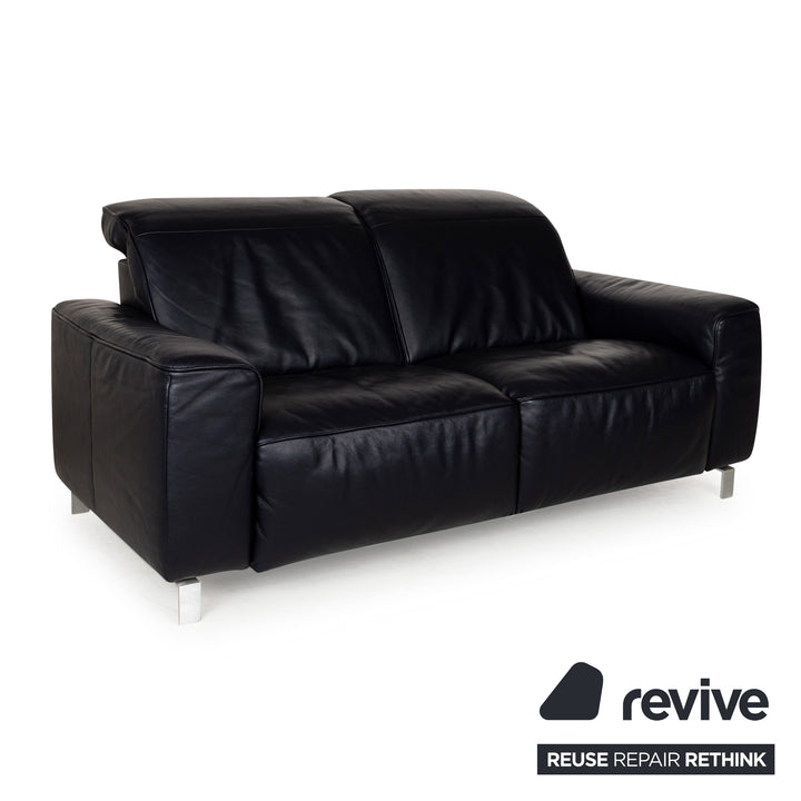 Musterring MR 6070 Leder Zweisitzer Dunkelblau Schwarz manuelle Funktion Sofa Couch