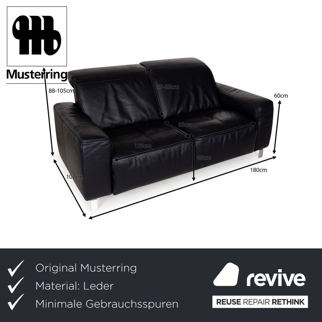 Musterring MR 6070 Leder Zweisitzer Dunkelblau Schwarz manuelle Funktion Sofa Couch