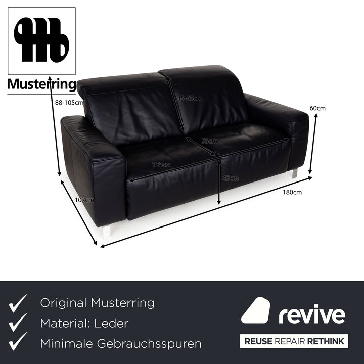 Musterring MR 6070 Leder Zweisitzer Dunkelblau Schwarz manuelle Funktion Sofa Couch